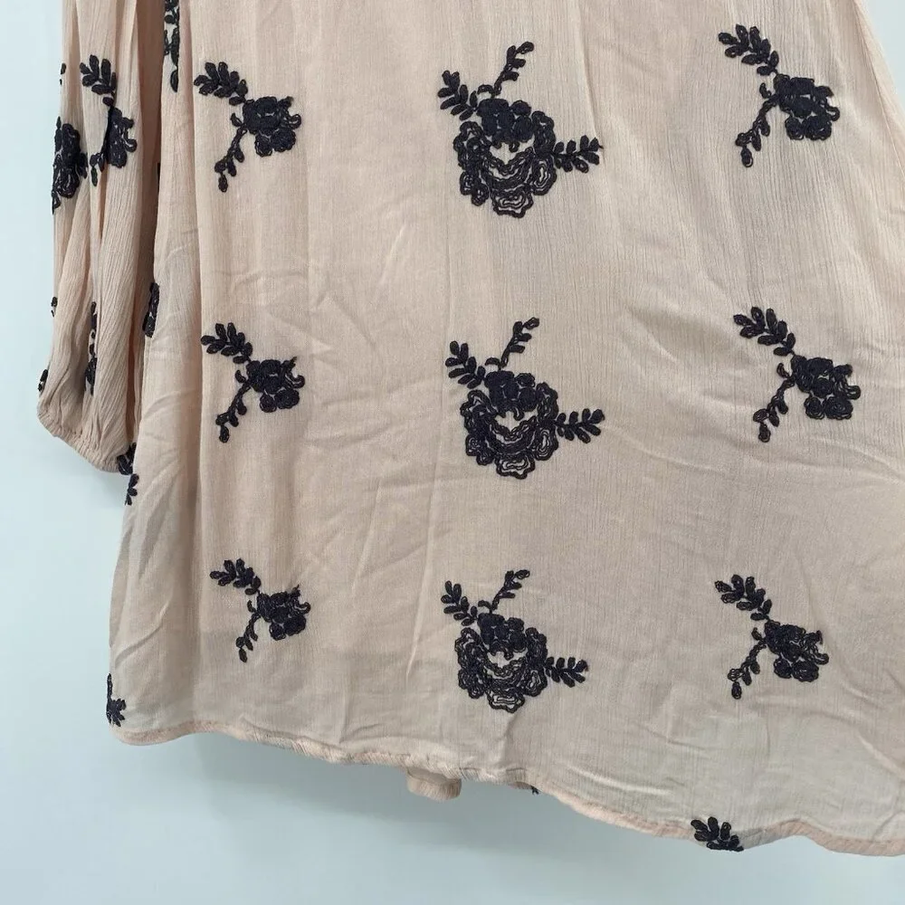 FREE PEOPLE Size Small Pink Emma Floral Embroidered Boho Mini Swing Dress NWT